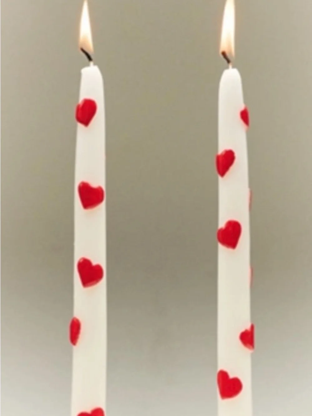 Anthropologie White Taper Candles with Red Heart Accents